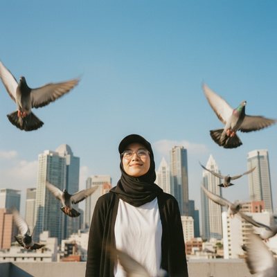 Rooftop pigeons, low angle, example result