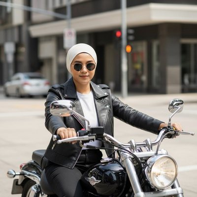 Biker on the city street, example result