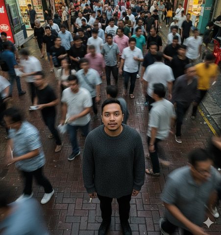 Still in a rushing crowd, example result