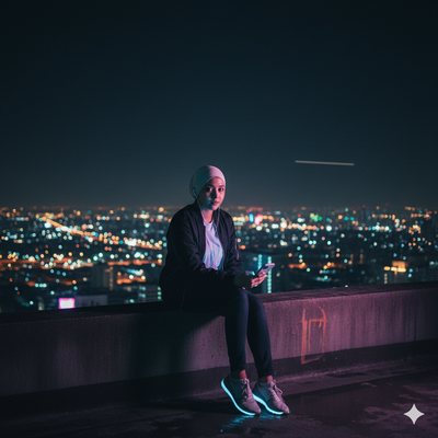 Rooftop ledge at night, example result