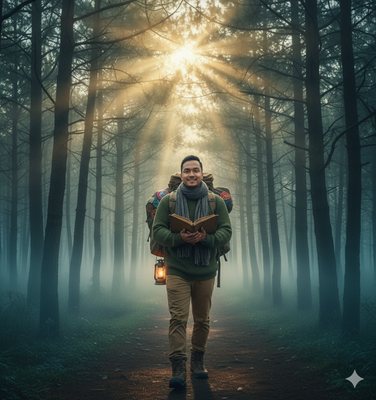 Misty forest trail, example result