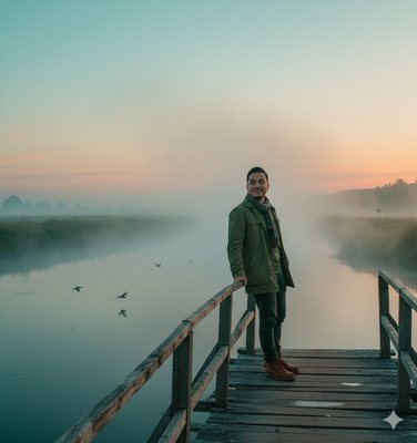 Wooden bridge at dawn, example result