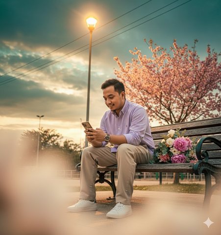 Park bench at golden hour, example result